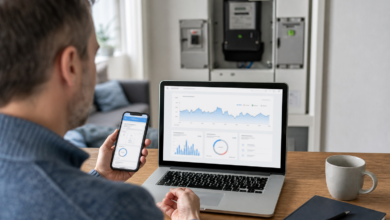 Hausbesitzer prüft Verbrauchsdaten im Kundenportal eines Energieanbieters [Bildinhalt mit KI erstellt]