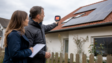 Solartechniker prüft eine Photovoltaikanlage mit einer Wärmebildkamera [Bildinhalt mit KI erstellt]