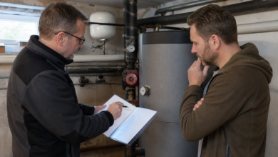 Fachmann bewertet Wartungsbedarf und Gesamtkosten einer älteren Solarthermieanlage [Bildinhalt mit KI erstellt]