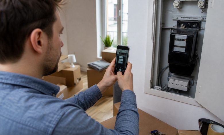 Mieter fotografiert beim Umzug den Zählerstand in der neuen Wohnung [Bildinhalt mit KI erstellt]