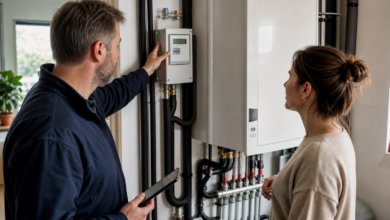 Energieberater erklärt den Stromverbrauch einer Wärmepumpe am separaten Zähler [Bildinhalt mit KI erstellt]