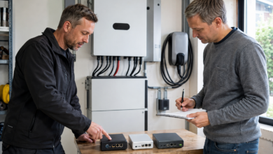 Elektriker und Hausbesitzer vergleichen Energiemanagement-Geräte für PV, Speicher und Wallbox [Bildinhalt mit KI erstellt]