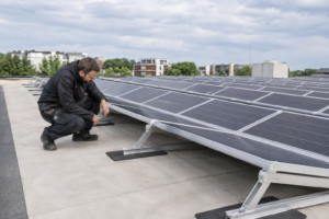 Photovoltaik auf dem Flachdach ohne Dachdurchdringung 2026 [Bildinhalt mit KI erstellt]