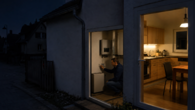 Wohnhaus wird während eines Stromausfalls über PV-Speicher mit Notstrom versorgt [Bildinhalt mit KI erstellt]