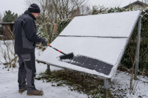 4 Möglichkeiten zur Entfernung von Schnee auf PV-Anlagen [Bildinhalt mit KI erstellt]