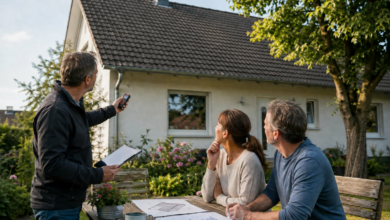 Solarplaner und Hausbesitzer prüfen Dach und Verbrauch für eine kostengünstige Photovoltaikanlage [Bildinhalt mit KI erstellt]