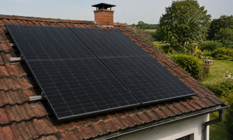 Moderne Solarpanele auf einem Ziegeldach [Bildinhalt mit KI erstellt]