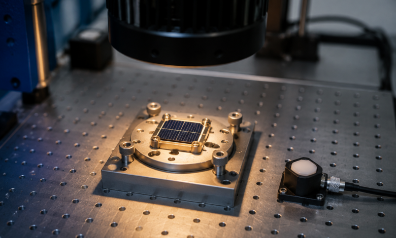 Solarzelle und Referenzsensor am Laborprüfplatz [Bildinhalt mit KI erstellt]