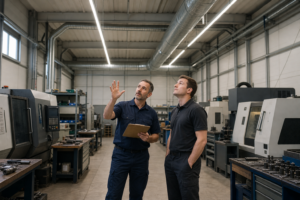 Energiesparen als Unternehmen: Die 5 größten Hebel [Bildinhalt mit KI erstellt]