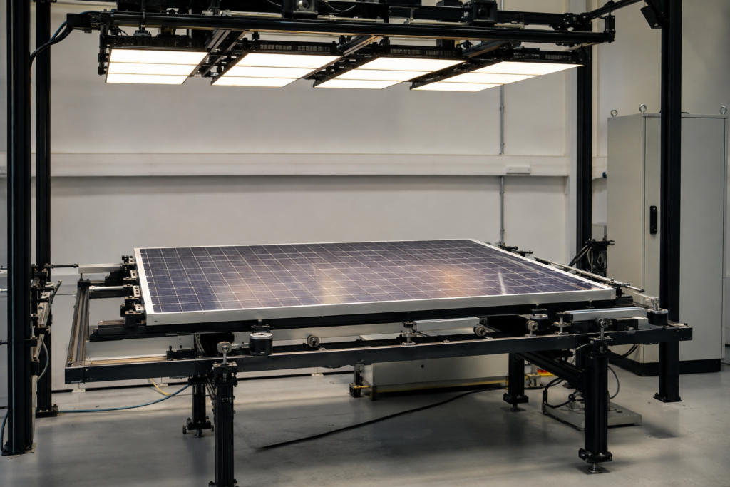 Photovoltaikmodul am elektrischen Laborprüfplatz [Bildinhalt mit KI erstellt]