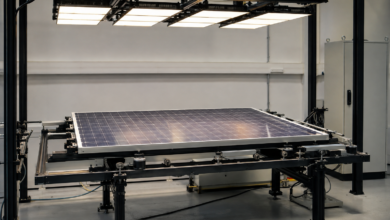 Photovoltaikmodul am elektrischen Laborprüfplatz [Bildinhalt mit KI erstellt]