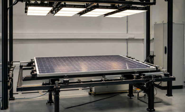 Photovoltaikmodul am elektrischen Laborprüfplatz [Bildinhalt mit KI erstellt]